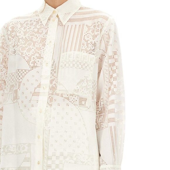 Alice + Olivia Tanisha White Embroidered Patchwork Button Down Tunic Shirt Sz S - Picture 9 of 9